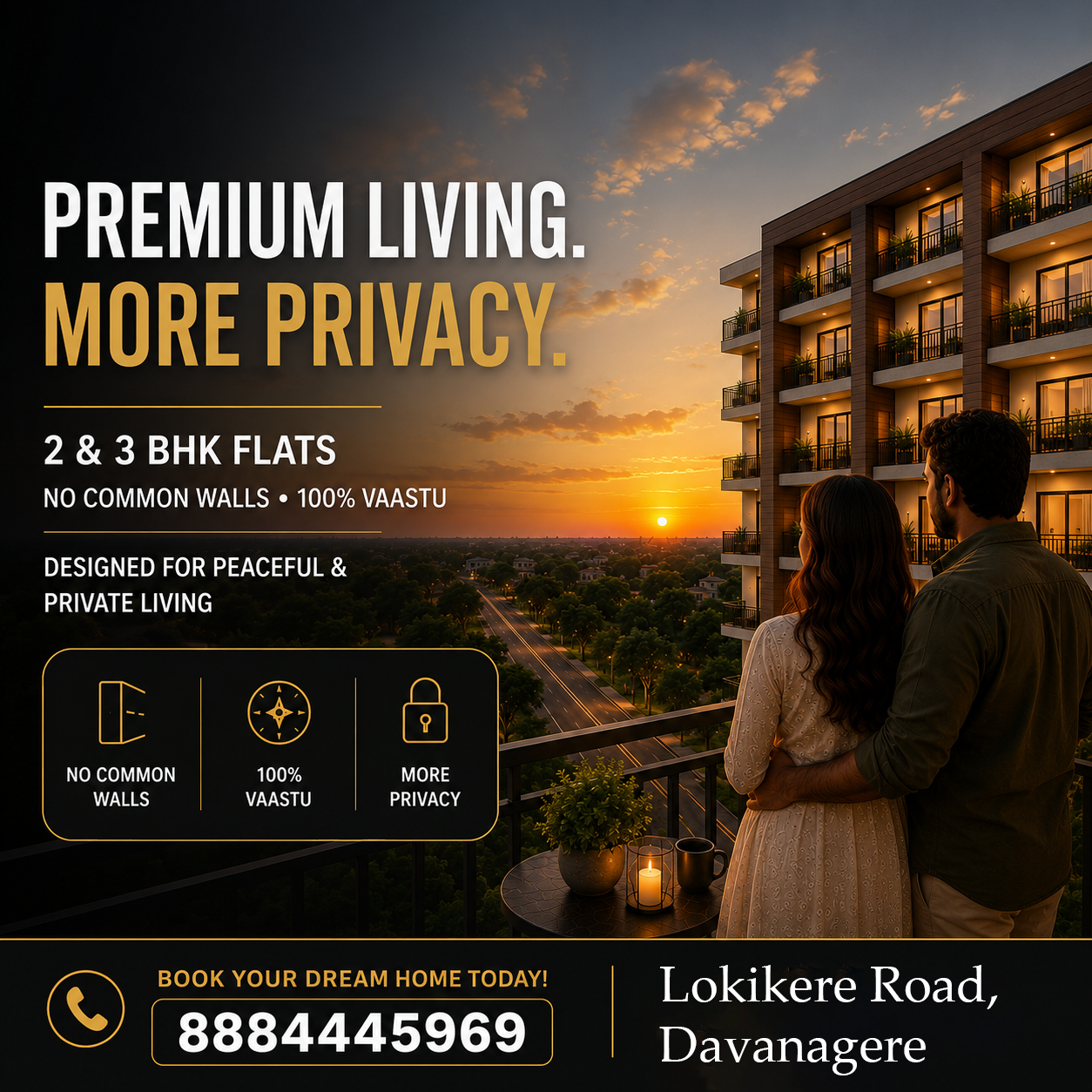 Apartments on Lokikere Road, Davanagere surrounded by water canals and paddy fields